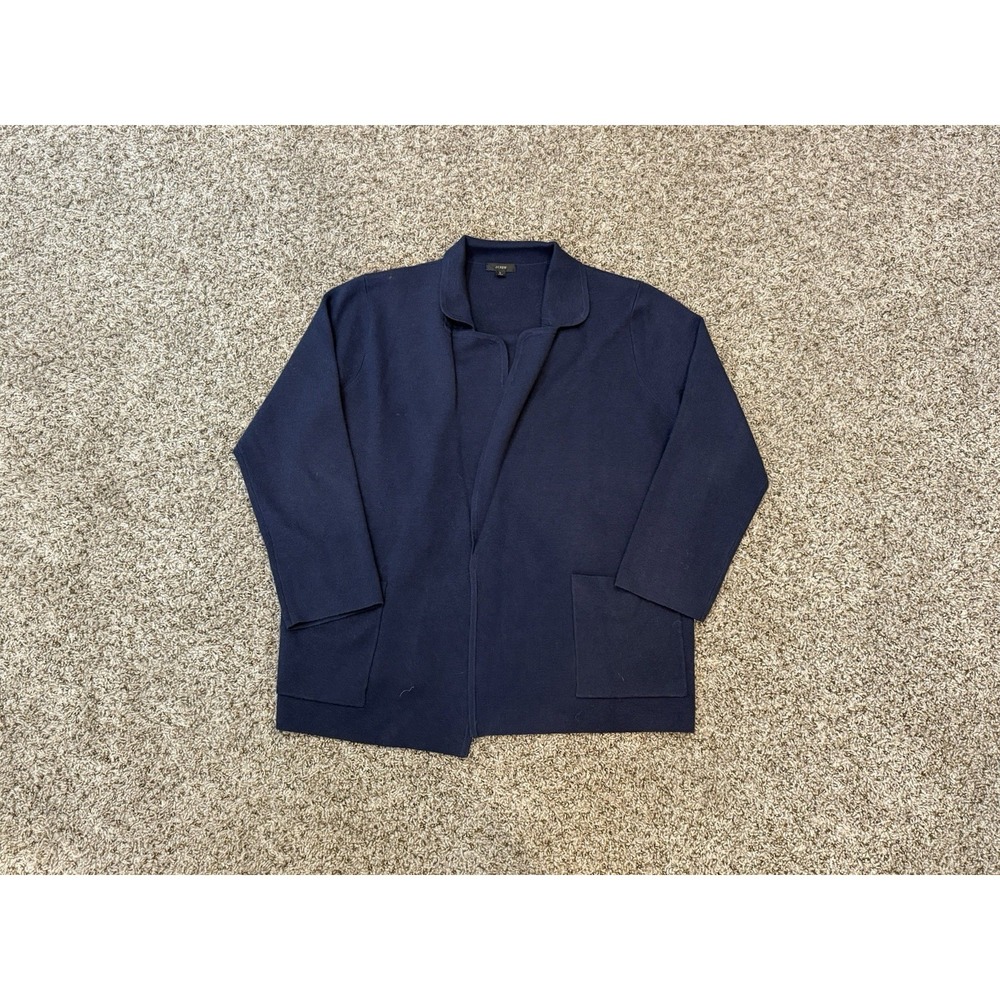 J Crew Sweater Jacket Womens Large Navy Merino Wool Blend Open Front Cardigan